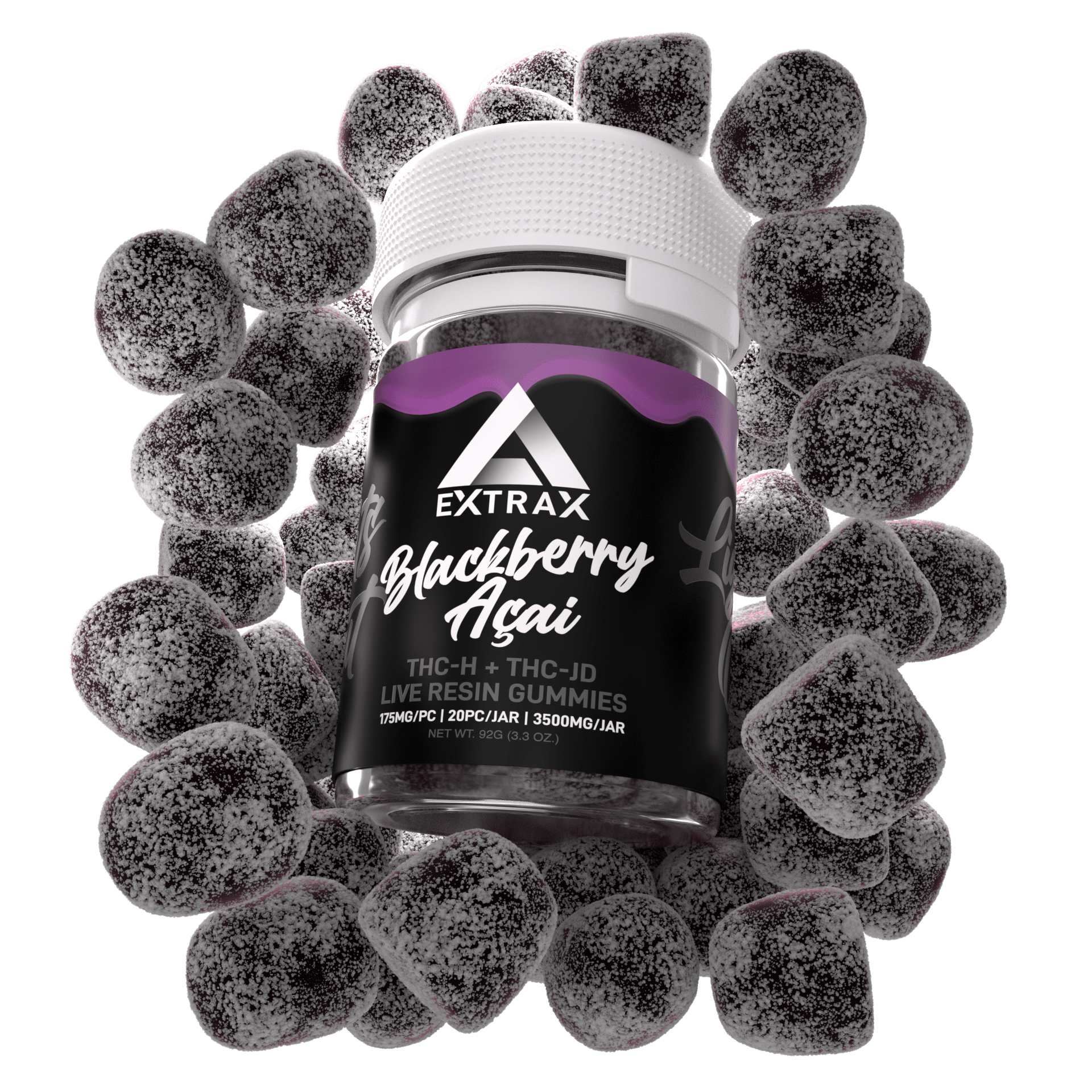 Delta Extrax Blackberry Acai THCh THCjd Gummies 3500mg - Indakouch