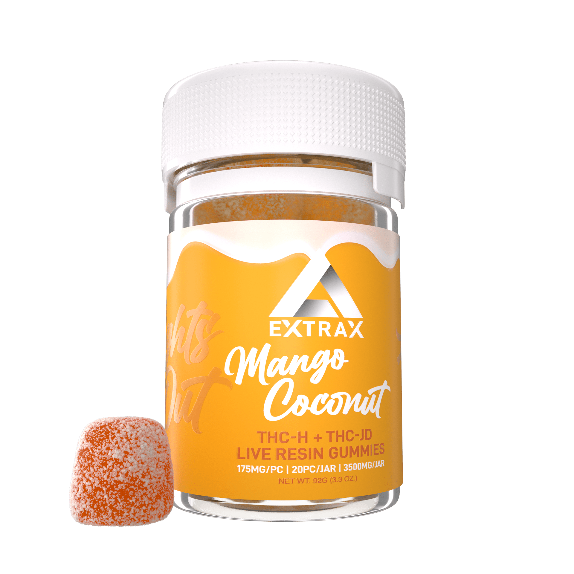 Delta Extrax Mango Coconut THCh THCjd Gummies 3500mg - Indakouch