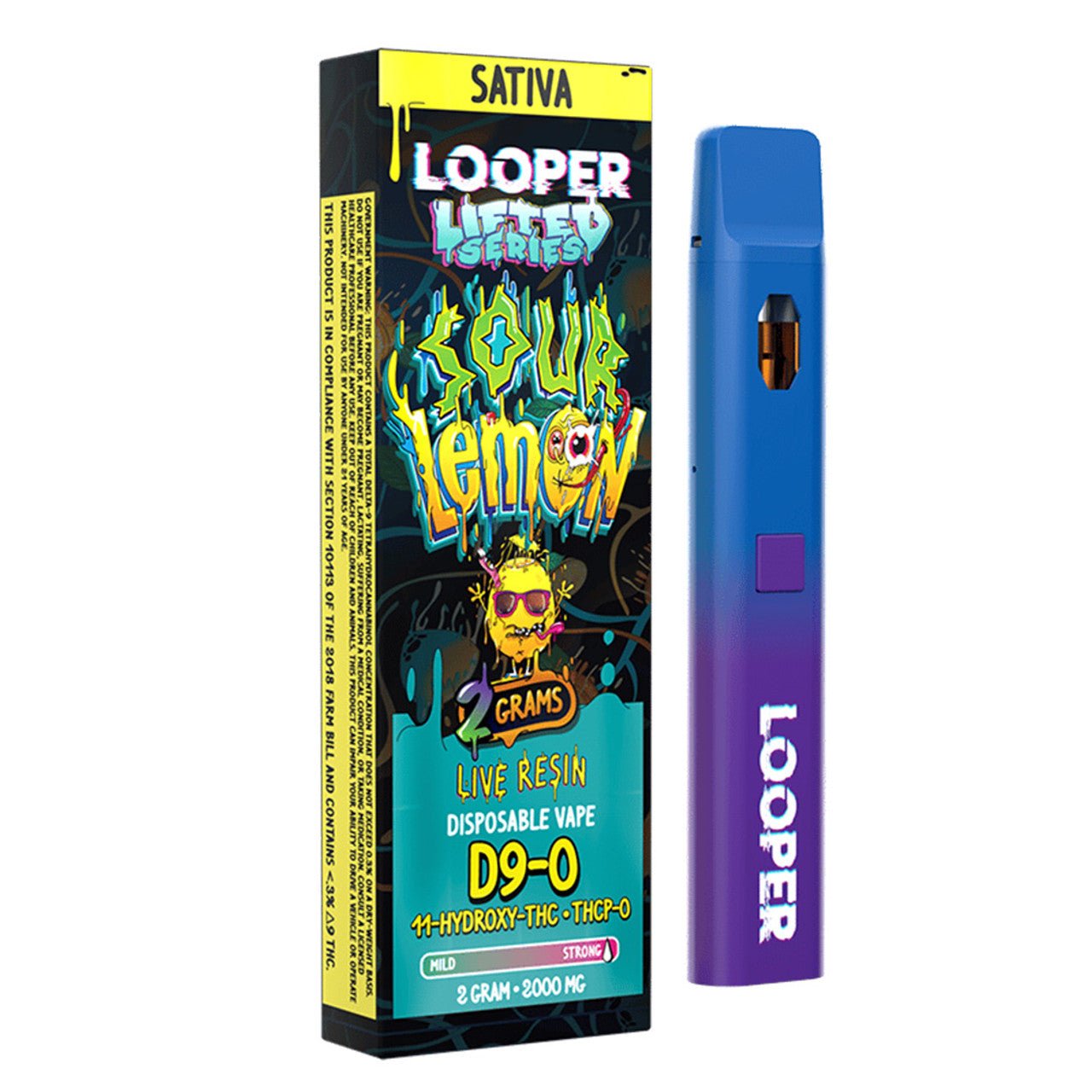 Looper Lifted Series 2000MG Live Resin D9 - O + 11 - HYDROXY - THC + THCP - O Rechargeable Disposable Vape Device 2G - Indakouch