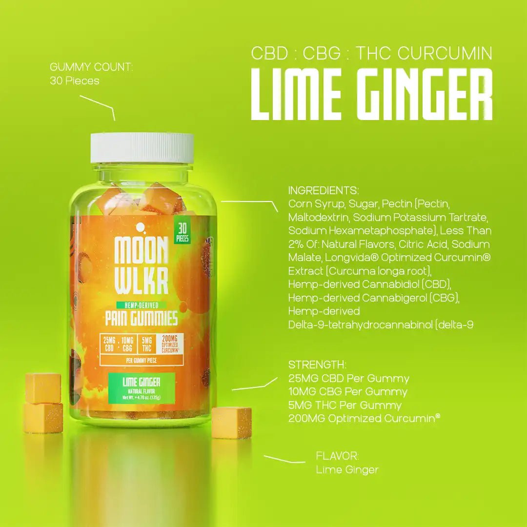 Moonwlkr - CBD : CBG : THC Pain Relief Gummies — Lime Ginger - Indakouch