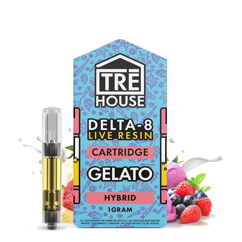 TreHouse Live Resin Delta 8 Cartridge – Gelato – Hybrid 1g - Indakouch