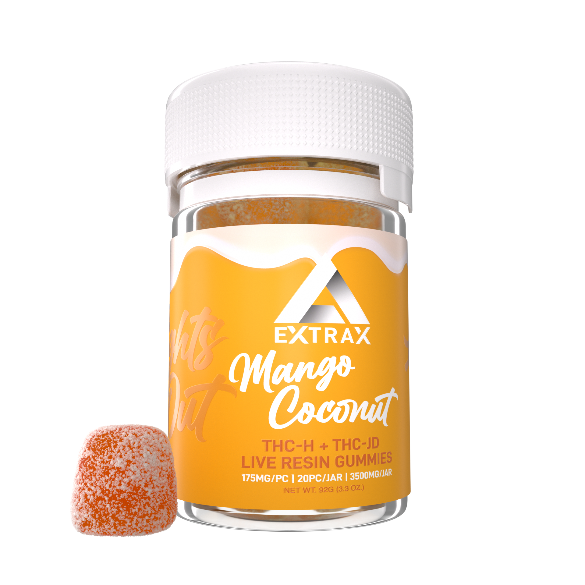 Delta Extrax Mango Coconut THCh THCjd Gummies 3500mg - Indakouch