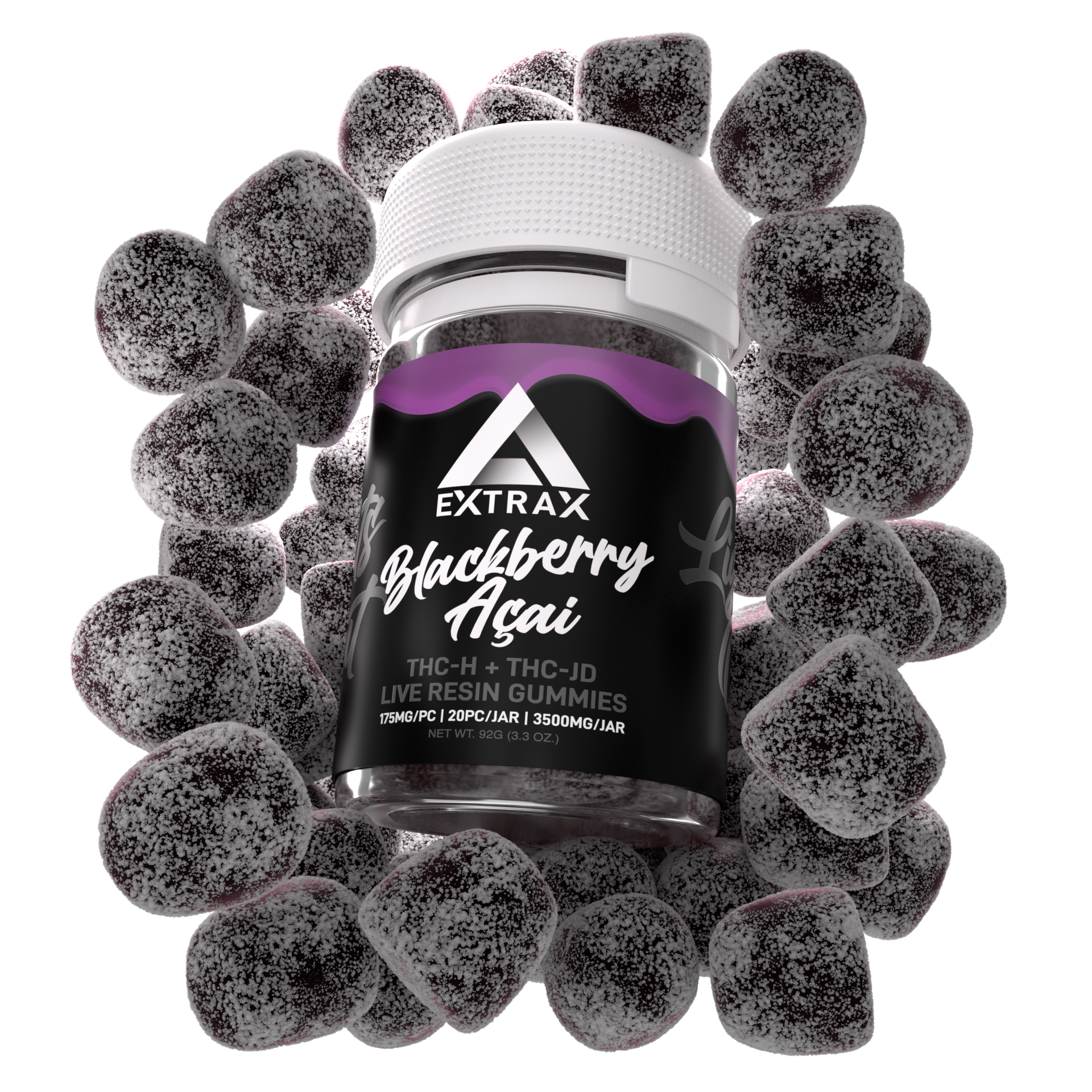 Delta Extrax Blackberry Acai THCh THCjd Gummies 3500mg - Indakouch