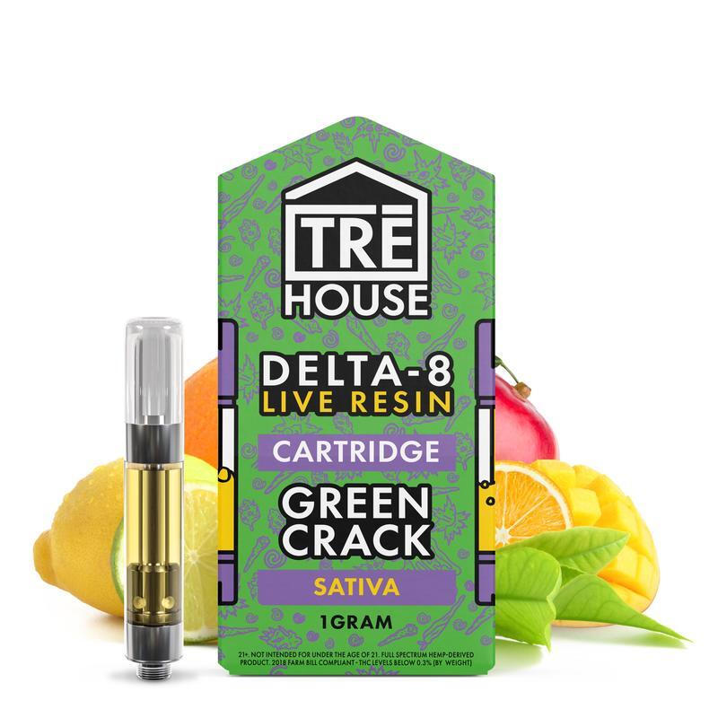 TreHouse Live Resin Delta 8 Cartridge – Green Crack – Sativa 1g - Indakouch