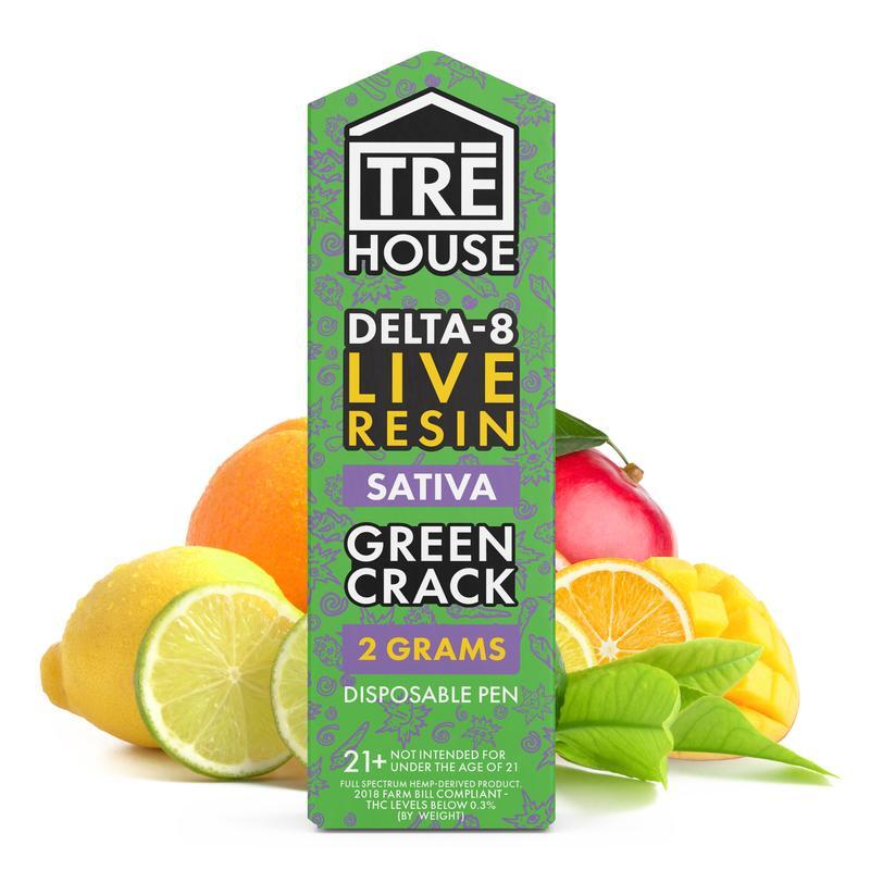 TreHouse Live Resin Delta 8 Vape Pen – Green Crack 2g Disposable - Indakouch